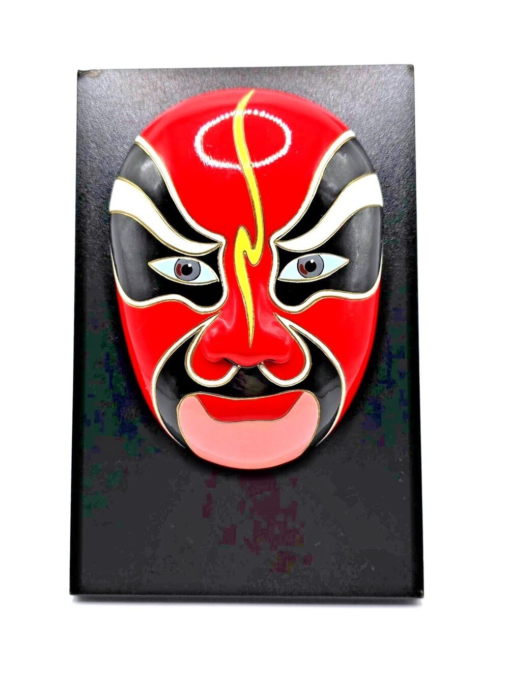 Peking Opera Mask Plaque Chi Fushou Chinese Red Black 3D Wall Desk Art Decor 8x5